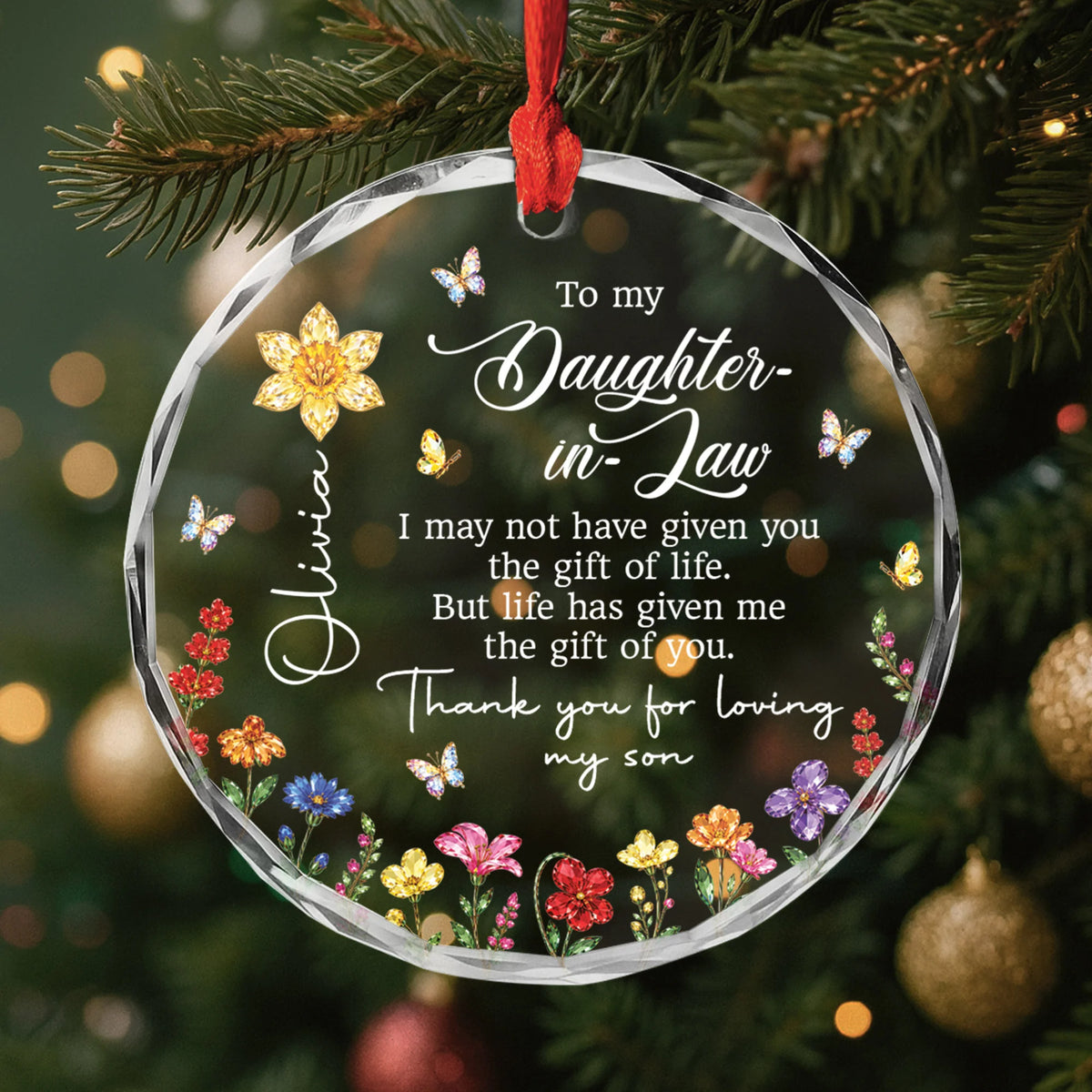 Thank You For Loving My Son Personalized Glass Ornament - Custom Daughter-in-Law Gift