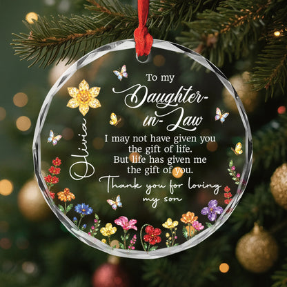 Thank You For Loving My Son Personalized Glass Ornament - Custom Daughter-in-Law Gift