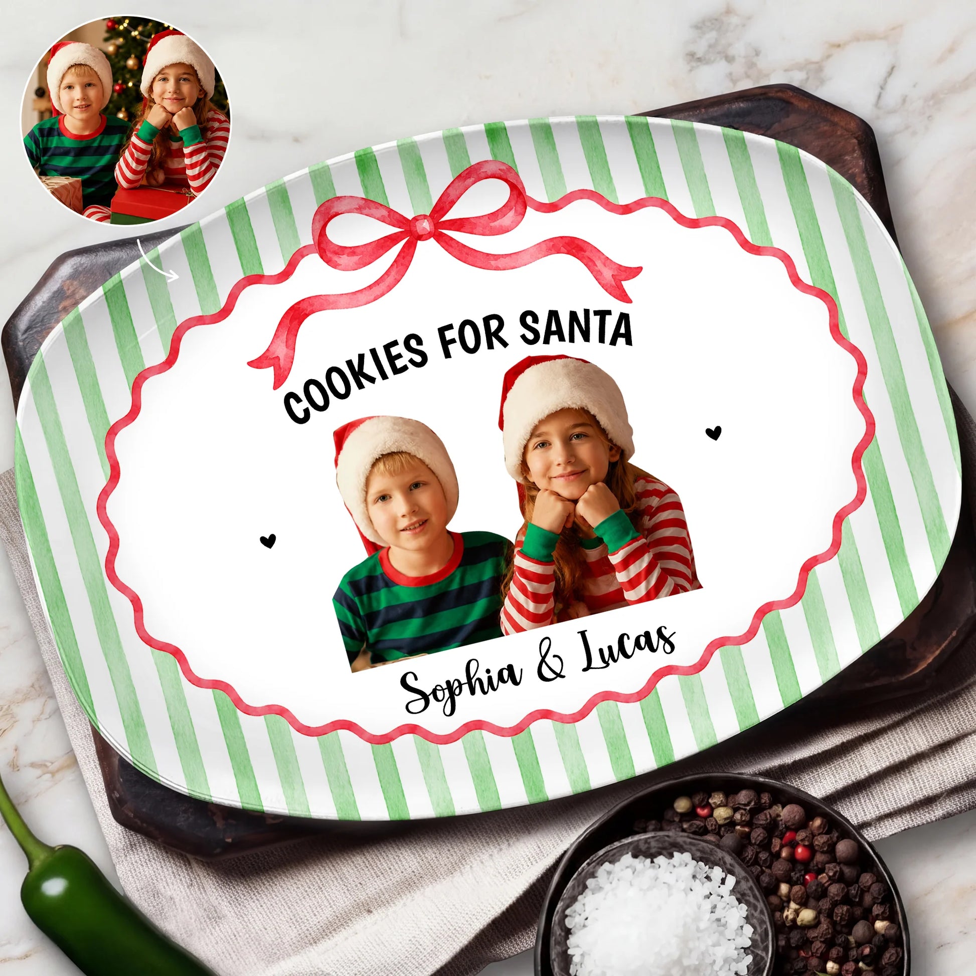 "Cookies For Santa" Personalized Christmas Treat Platter Plate - Custom Kids & Family Keepsake