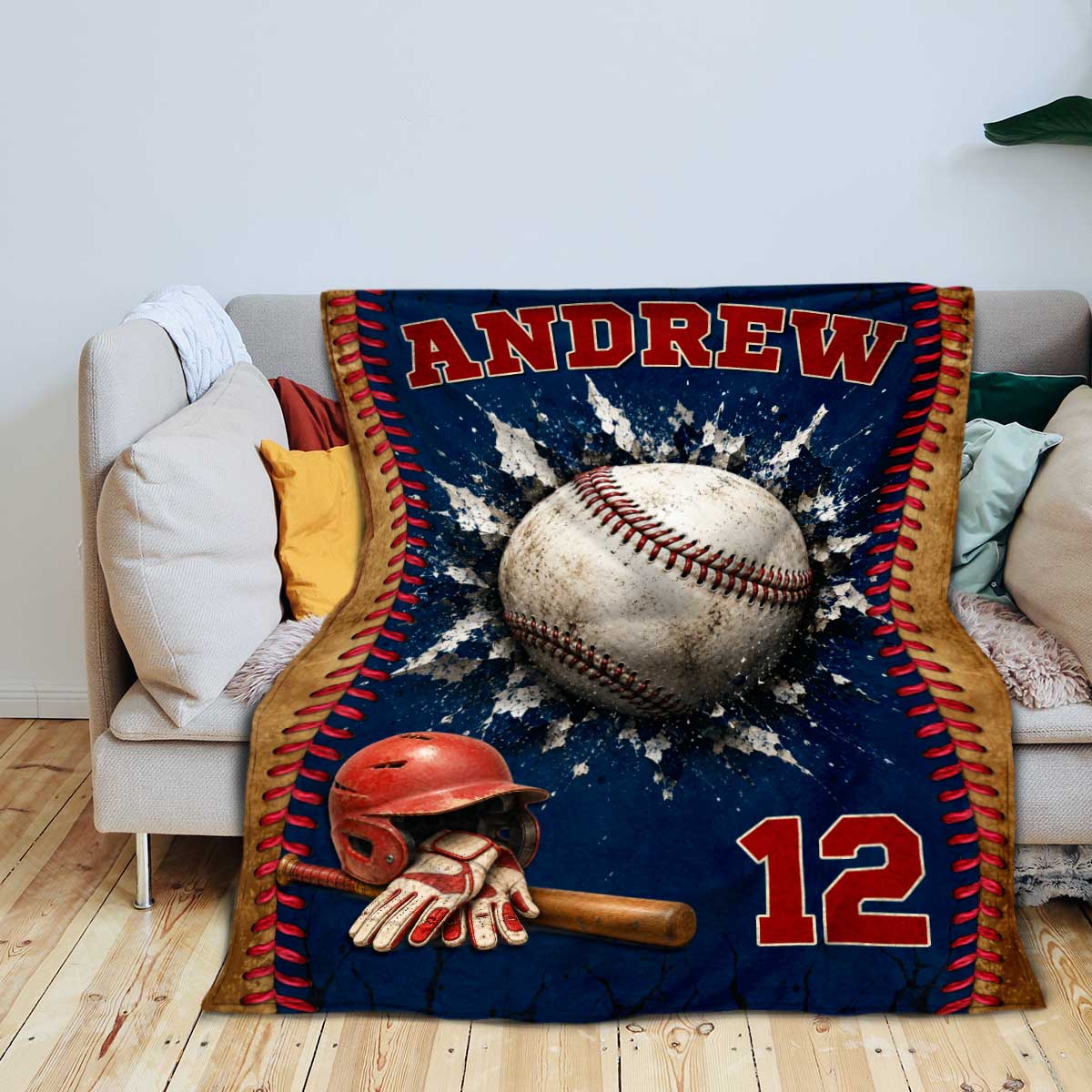 Personalized Baseball Blanket personalization view for Son/Grandson
