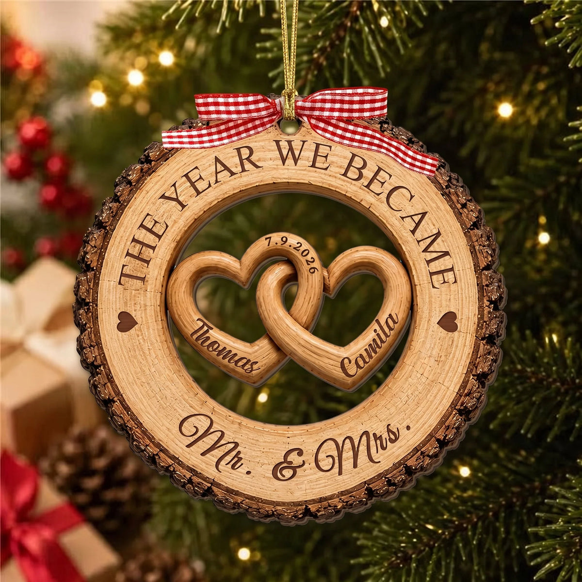 "The Year We Became Mr & Mrs" Personalized Wooden Ornament - Custom First Christmas Gift for Couples