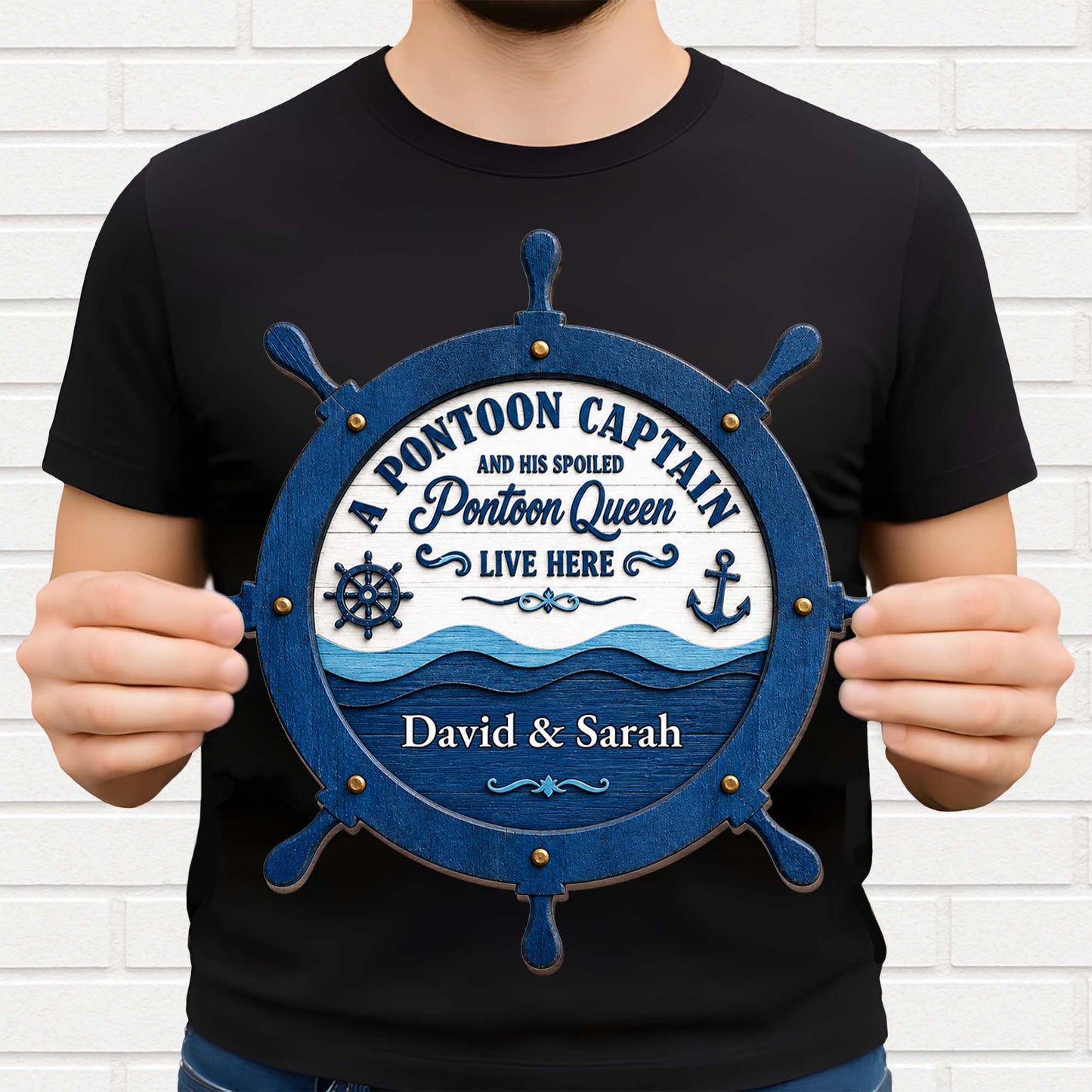 Custom Pontoon Captain & Spoiled Queen Wood Sign personalization view for Couples
