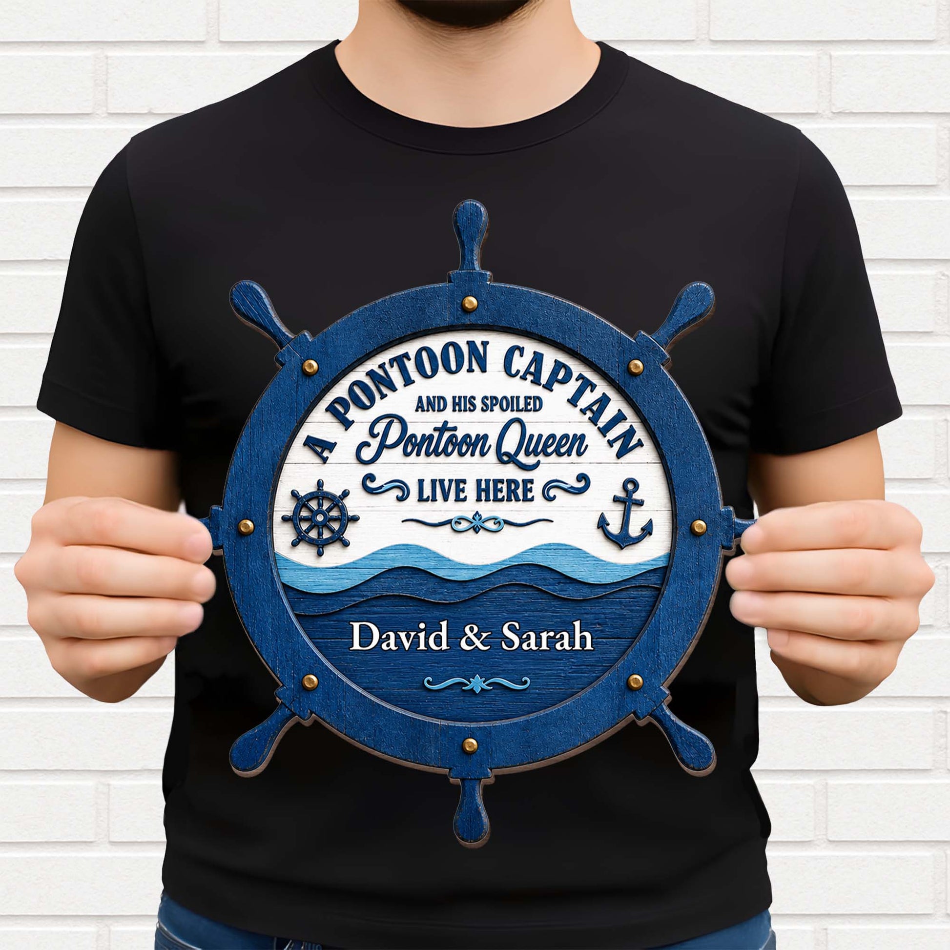 Custom Pontoon Captain & Spoiled Queen Wood Sign personalization view for Couples