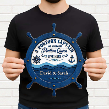 Custom Pontoon Captain & Spoiled Queen Wood Sign personalization view for Couples