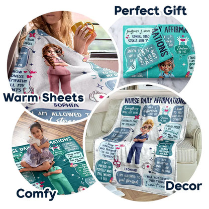 Personalized nurse daily affirmations blanket with customizable character and name for nurse appreciation gift image 7