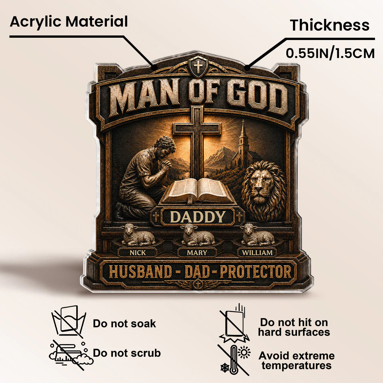 Man Of God Personalized Acrylic Plaque for Dad with personalized design details for meaningful gifting image 7