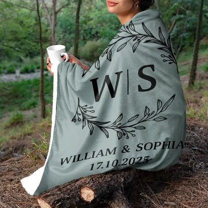 Monogram Anniversary Blanket for Couples - Personalized Name & Date Custom Throw Gift