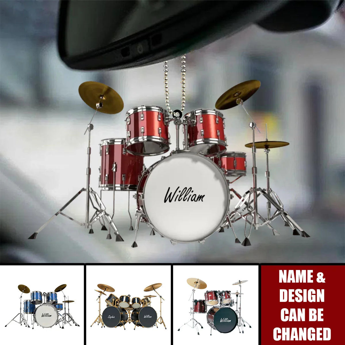 Personalized Drum Set Car Ornament - Custom Drummer Gift for Music Lovers & Musicians
