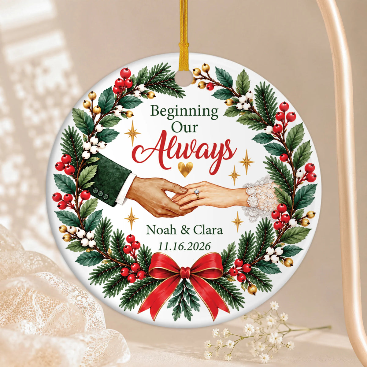 Beginning Our Always Personalized Ceramic Ornament - Couples Engagement Wedding Keepsake