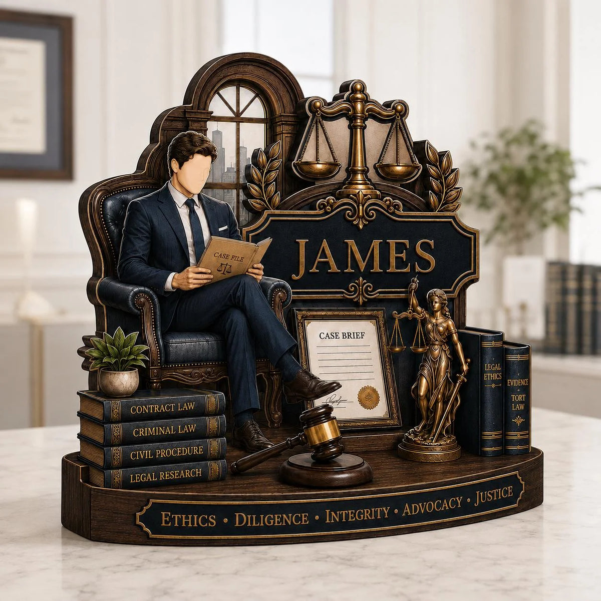 Scales Of Justice Personalized Attorney Wooden Block - Custom Lawyer Desk Decor