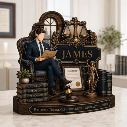 Scales Of Justice Personalized Attorney Wooden Block - Custom Lawyer Desk Decor