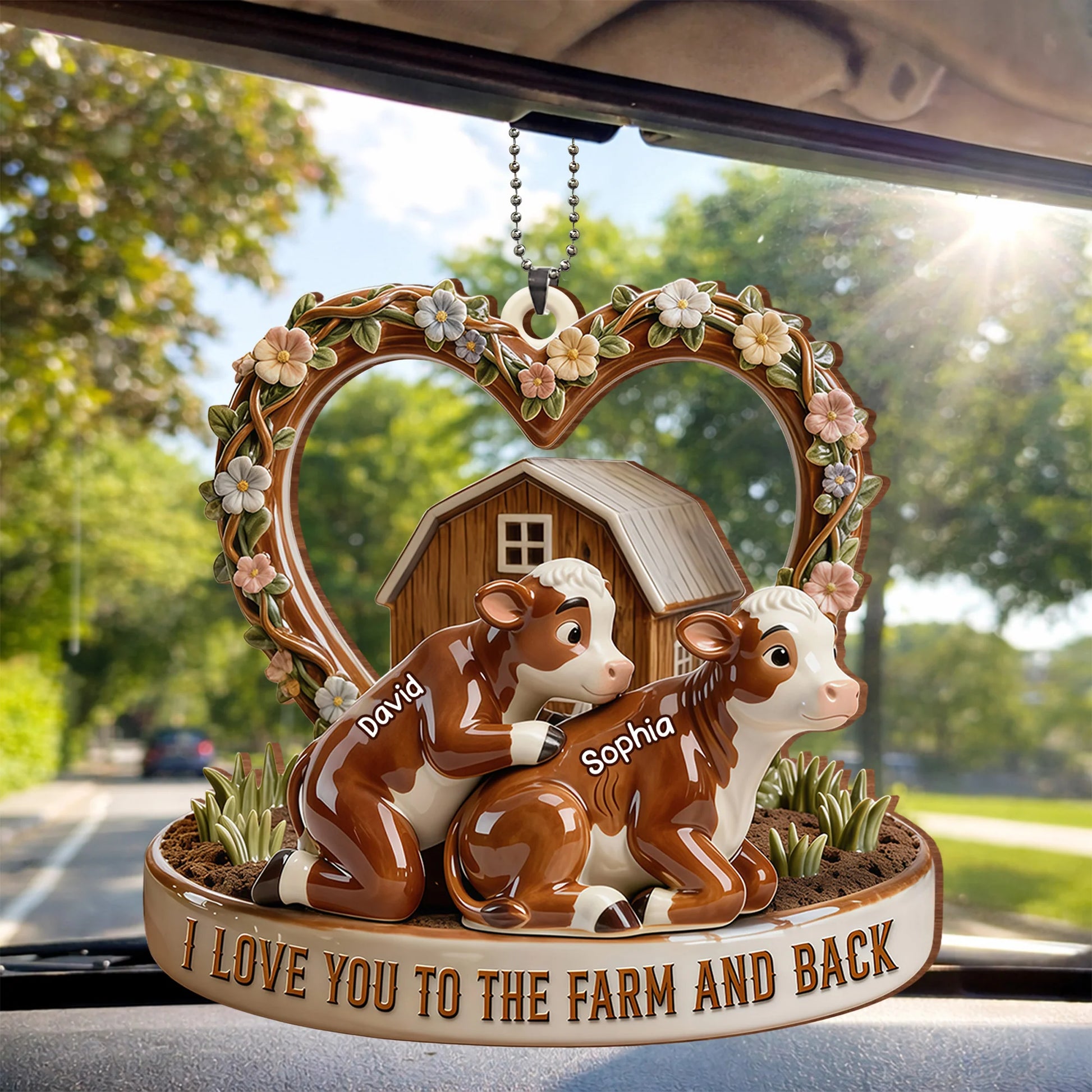 Custom Cow Car Hanging Ornament personalization view for Couples