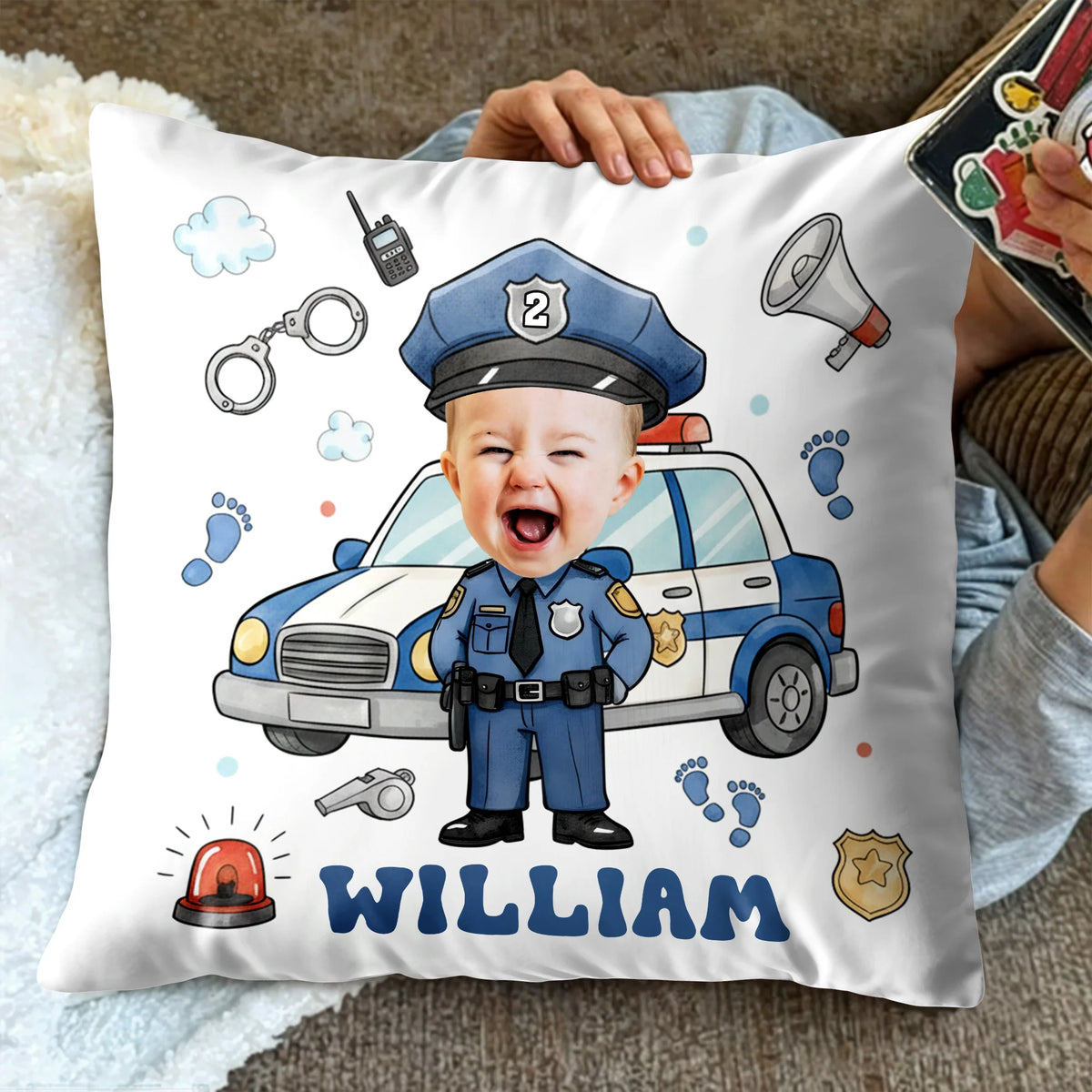 Celebrate Your Little Hero Personalized Kids Police Officer Photo Pillow - Custom Gift Decor