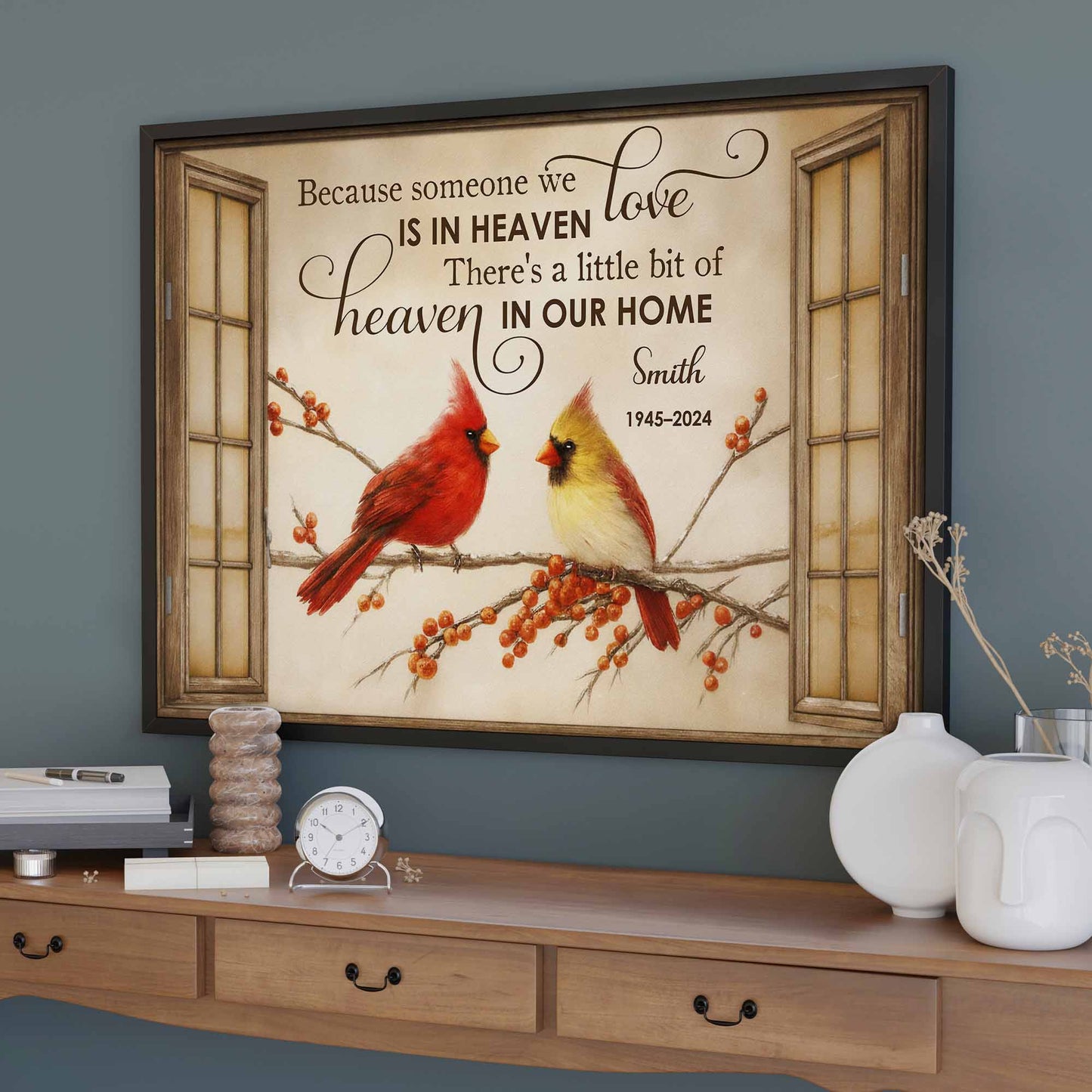 "Because Someone We Love Is In Heaven" Personalized Memorial Poster / Canvas - Custom In Loving Memory Wall Art Gift for Family