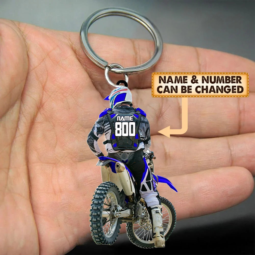Personalized Dirt Bike Motocross Acrylic Keychain - Custom Name & Number Gift for Rider