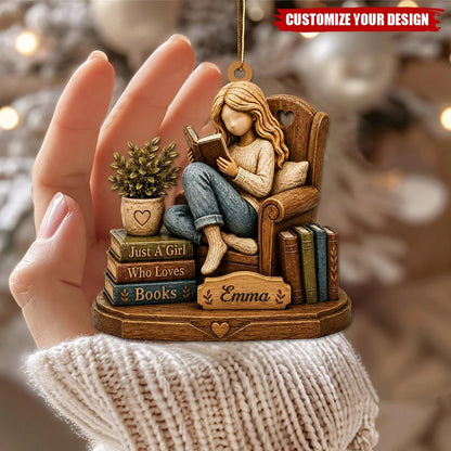 "Just A Girl Who Loves Books" Personalized Wooden Ornament - Custom Reading Gift  for Book Lovers