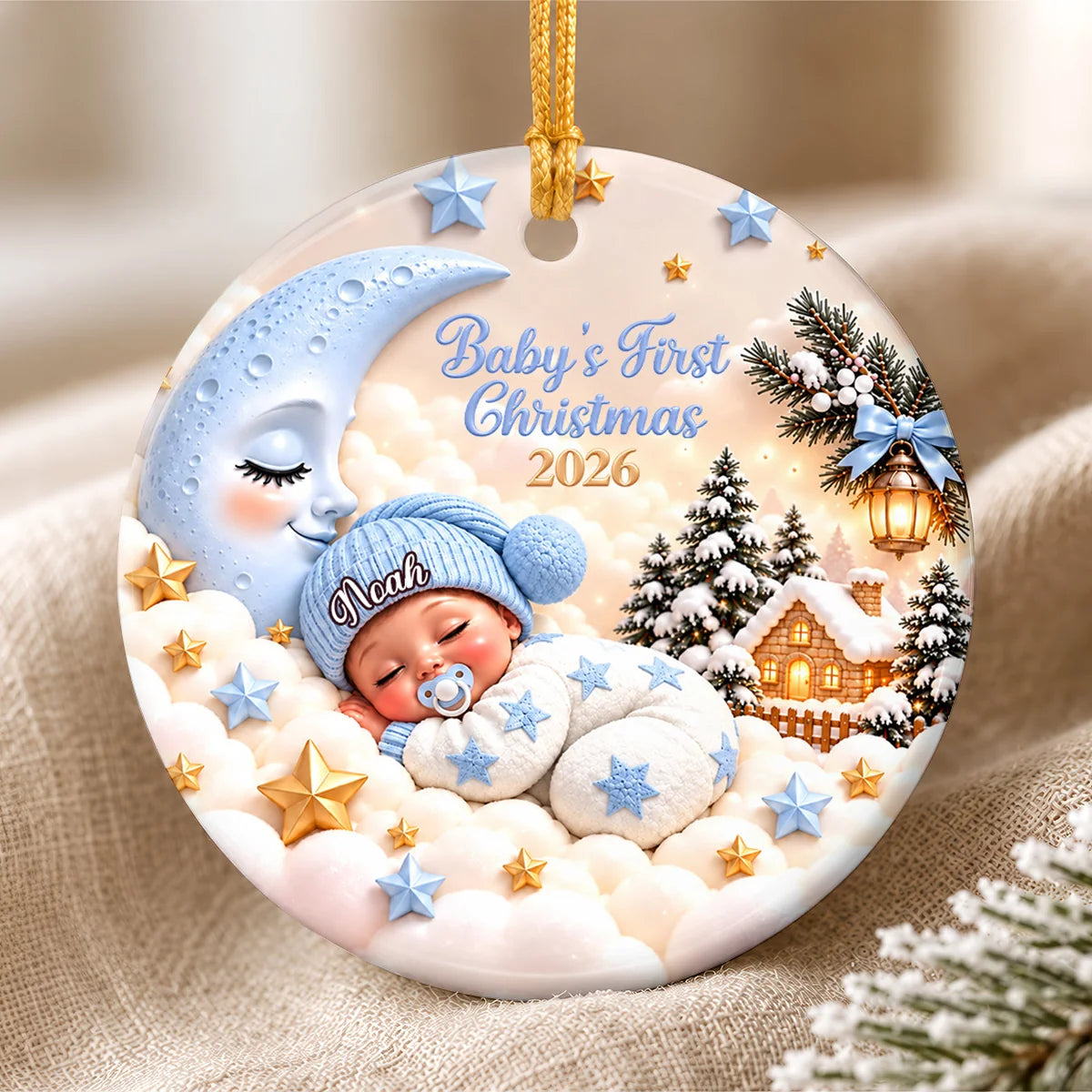 Baby's First Christmas Personalized Ceramic Ornament - Custom Holiday Keepsake Gift Newborn Baby