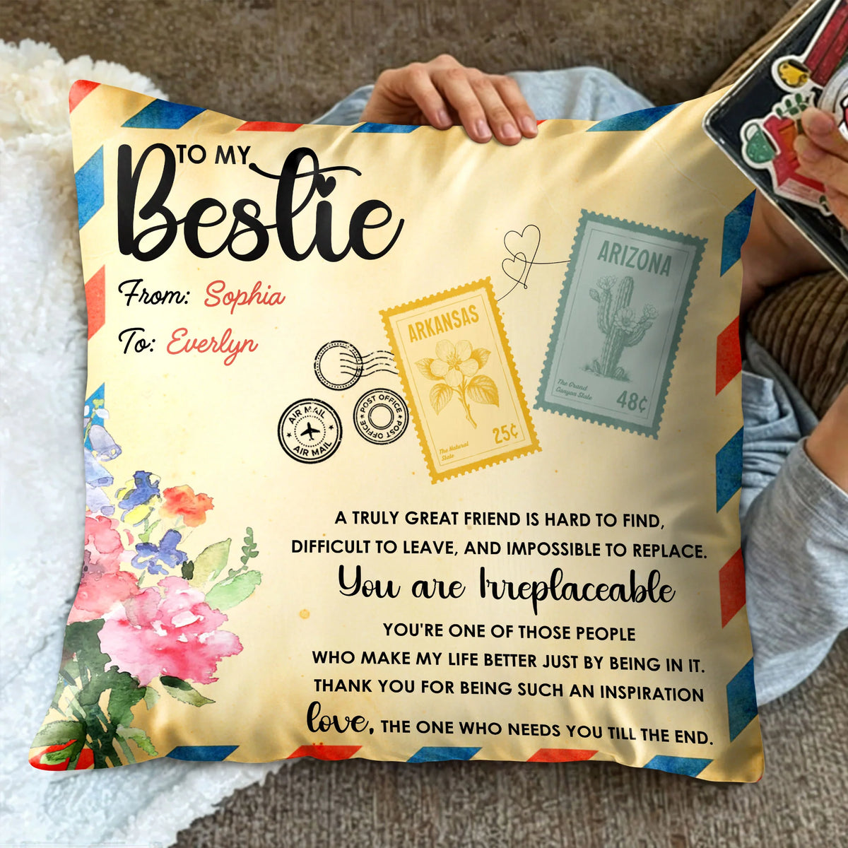 To My Bestie You Are Irreplaceable Personalized Pillow - Custom Long Distance Gift for BFF