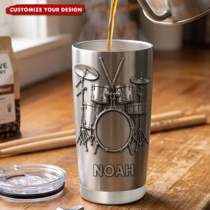 Drums Are My Therapy Personalized Tumbler - Custom Drummer Mug for Music Lovers