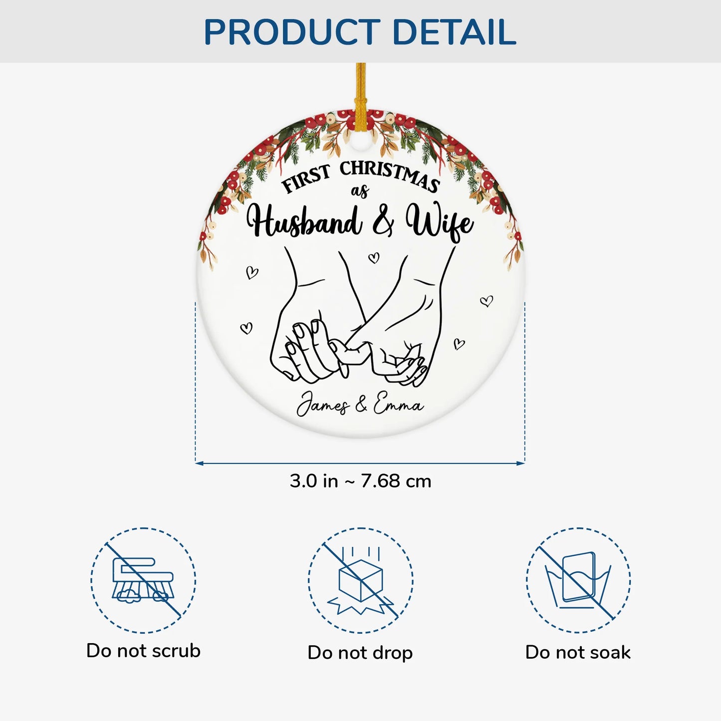 "First Christmas as Husband & Wife" Personalized Ceramic Ornament - Custom Gift for Newlywed Couples
