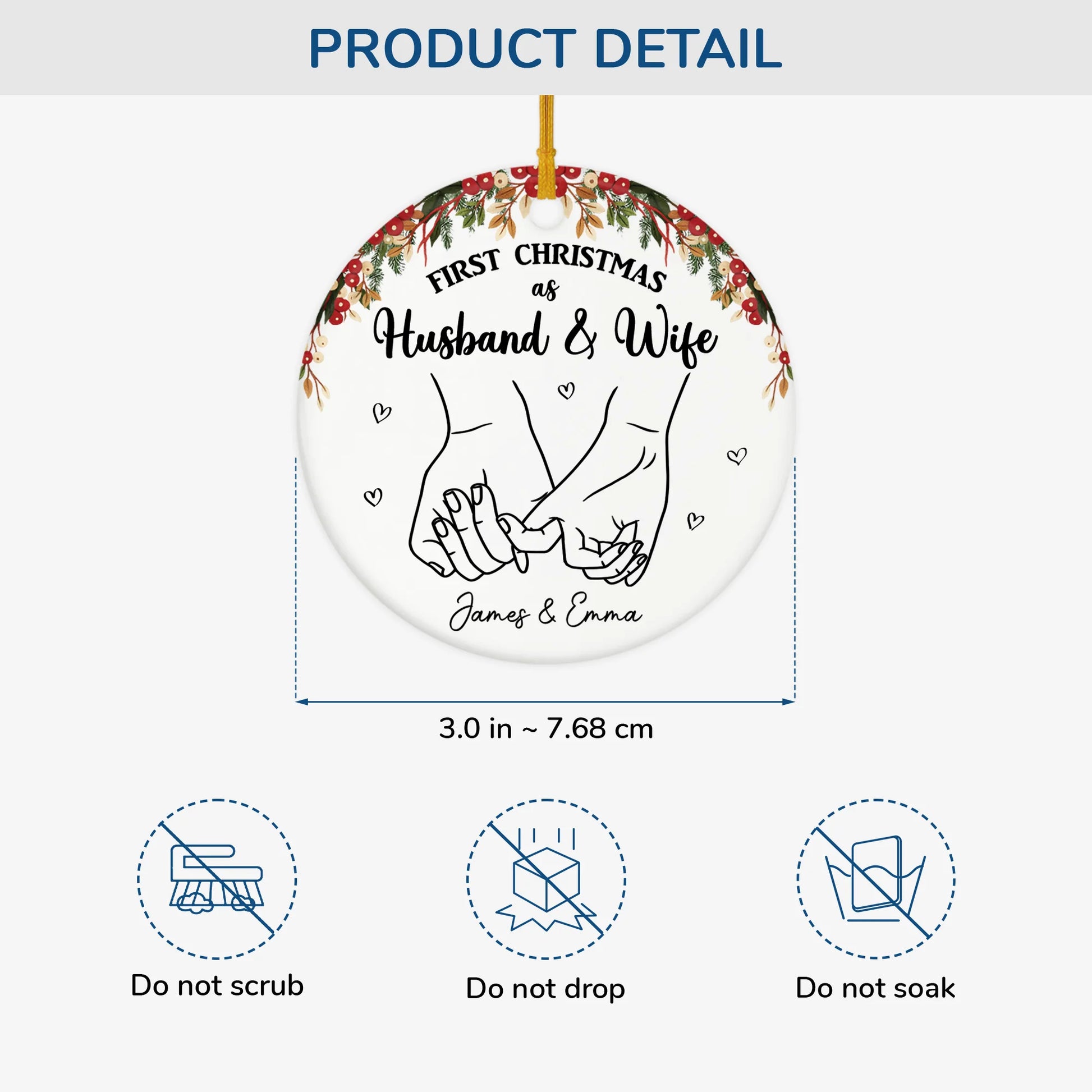 "First Christmas as Husband & Wife" Personalized Ceramic Ornament - Custom Gift for Newlywed Couples