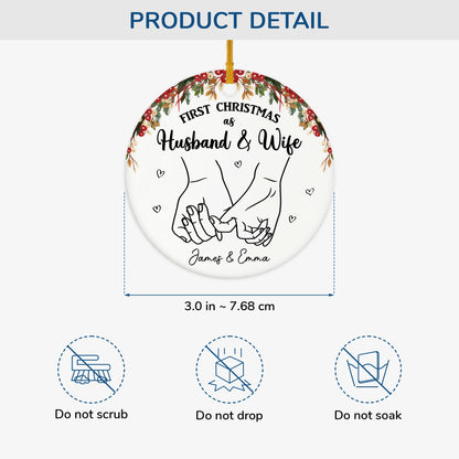"First Christmas as Husband & Wife" Personalized Ceramic Ornament - Custom Gift for Newlywed Couples