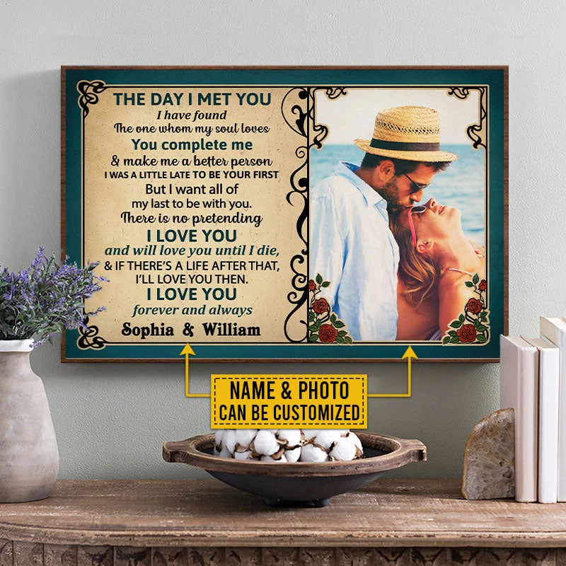 The Day I Met You Personalized Couple Canvas / Poster - Custom Photo Wall Art Gift for Husband Wife