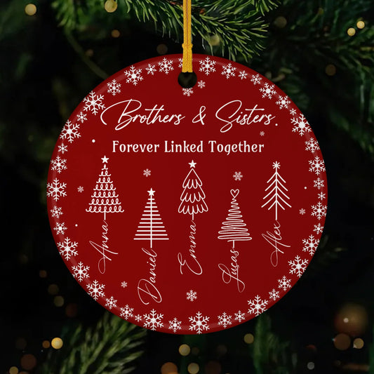 "Forever Linked Together" Personalized Ceramic Ornament - Custom Christmas Gift for Siblings