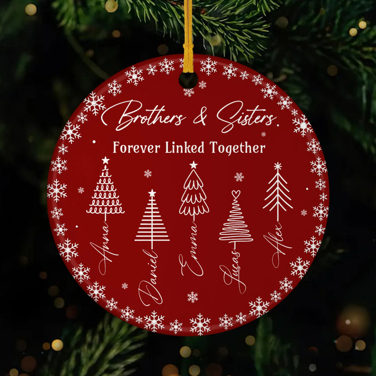 "Forever Linked Together" Personalized Ceramic Ornament - Custom Christmas Gift for Siblings