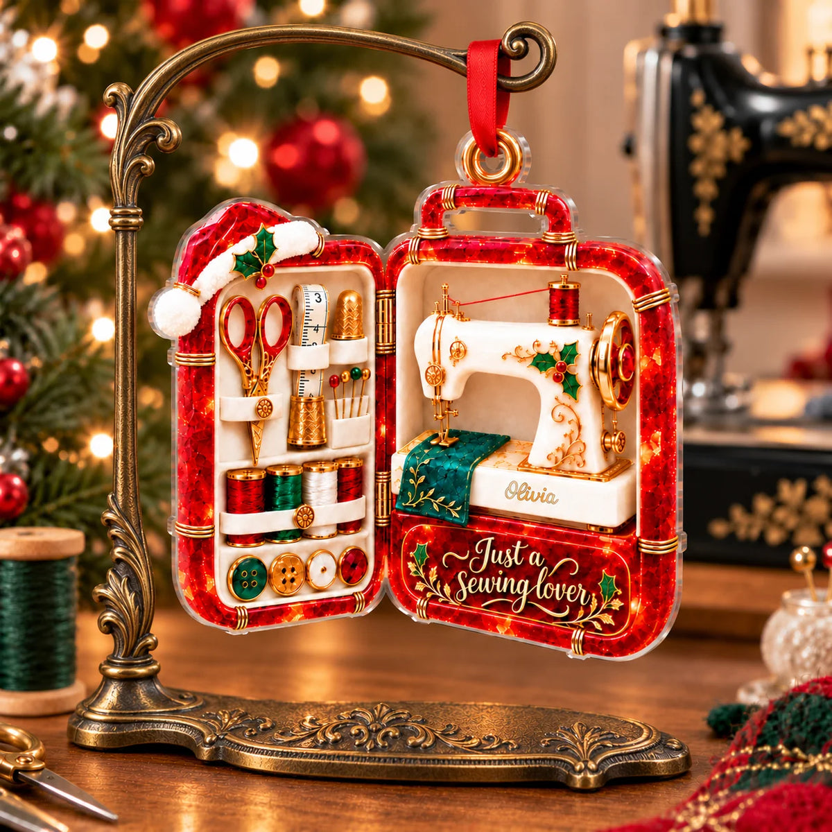 Just a Sewing Lover Personalized Sewing Ornament - Custom Christmas Name Keepsake for Mom or Grandma