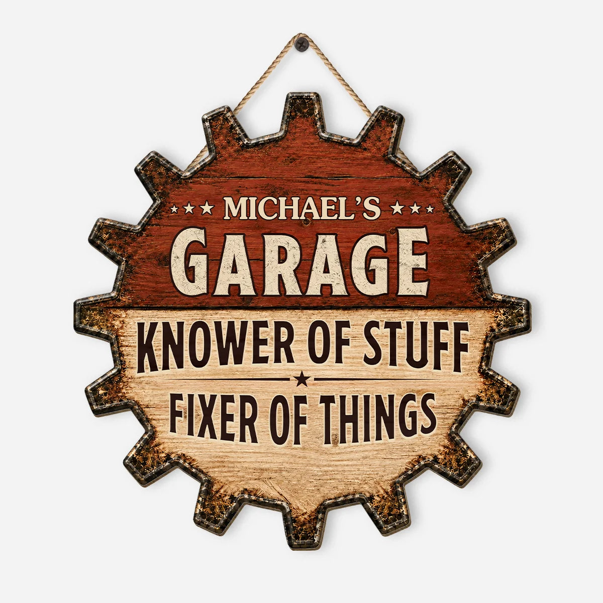 Knower of Stuff Fixer of Things Custom Name Wood Sign - Personalized Dad’s Garage Gift
