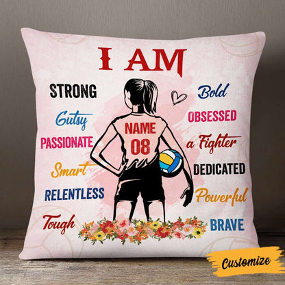 "I Am Strong Bold Fighter" Custom Volleyball Throw Pillow - Custom Gift for Players