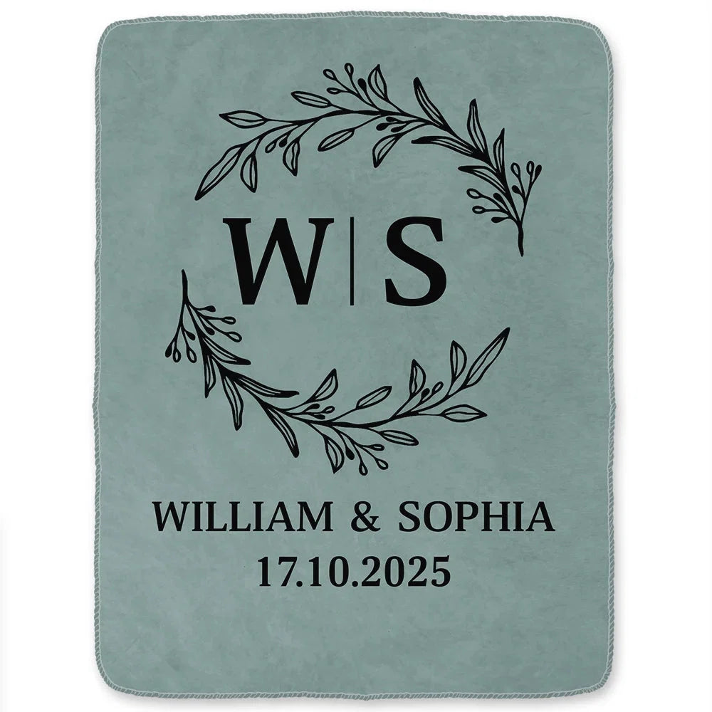 Monogram Anniversary Blanket for Couples - Personalized Name & Date Custom Throw Gift