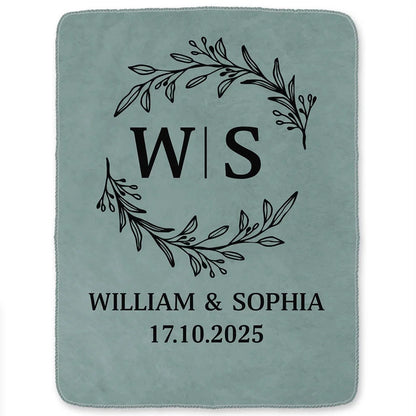 Monogram Anniversary Blanket for Couples - Personalized Name & Date Custom Throw Gift