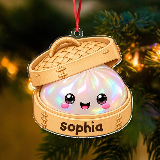 Personalized Dim Sum Steamer Christmas Ornament - Custom Name Acrylic Keepsake Gift for Foodies