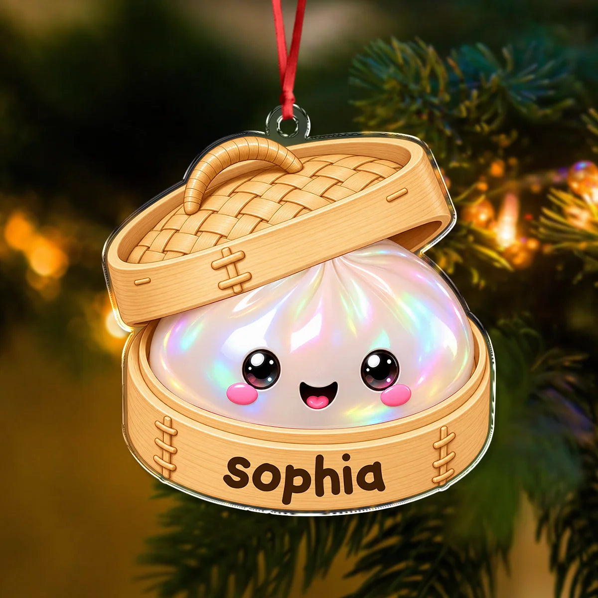 Personalized Dim Sum Steamer Christmas Ornament - Custom Name Acrylic Keepsake Gift for Foodies