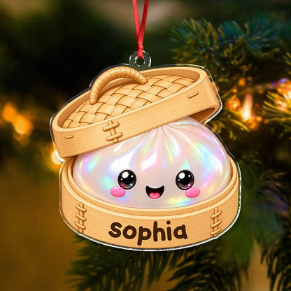 Personalized Dim Sum Steamer Christmas Ornament - Custom Name Acrylic Keepsake Gift for Foodies