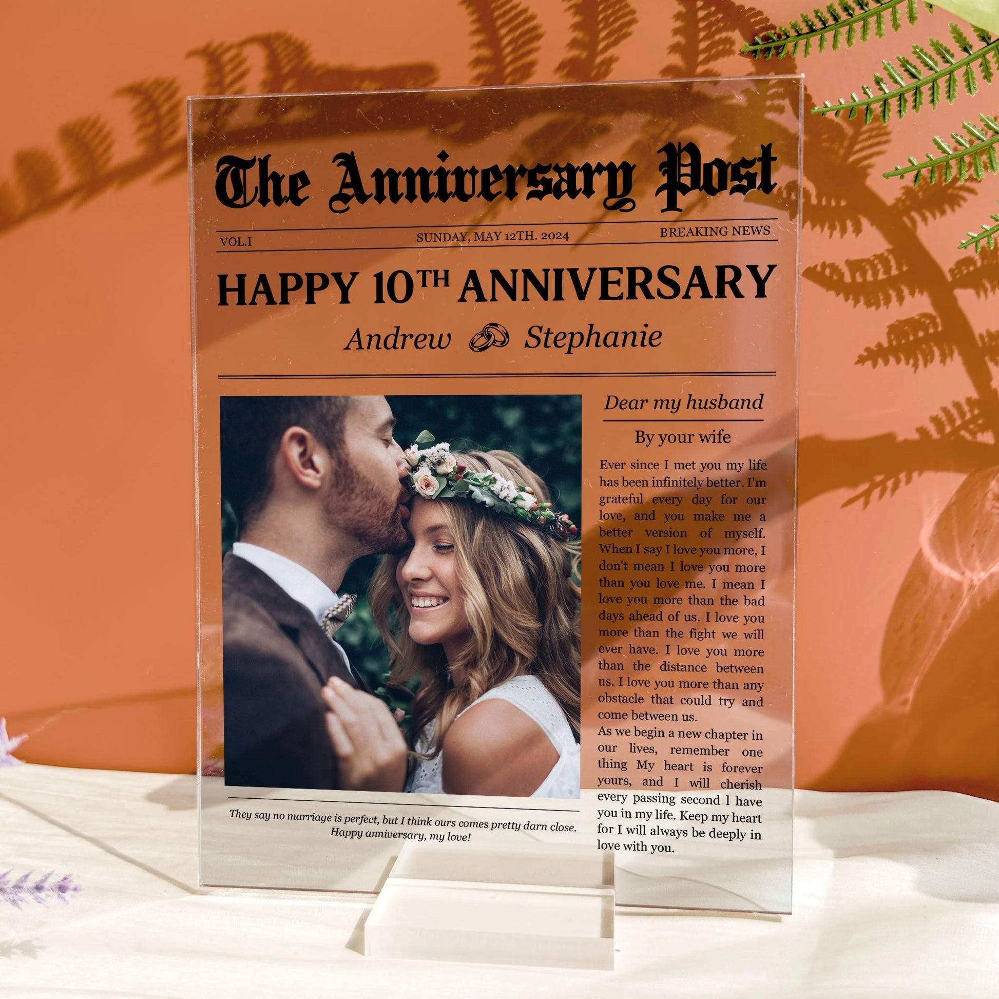 Plaque material and size view - Custom Newspaper Anniversary Plaque
