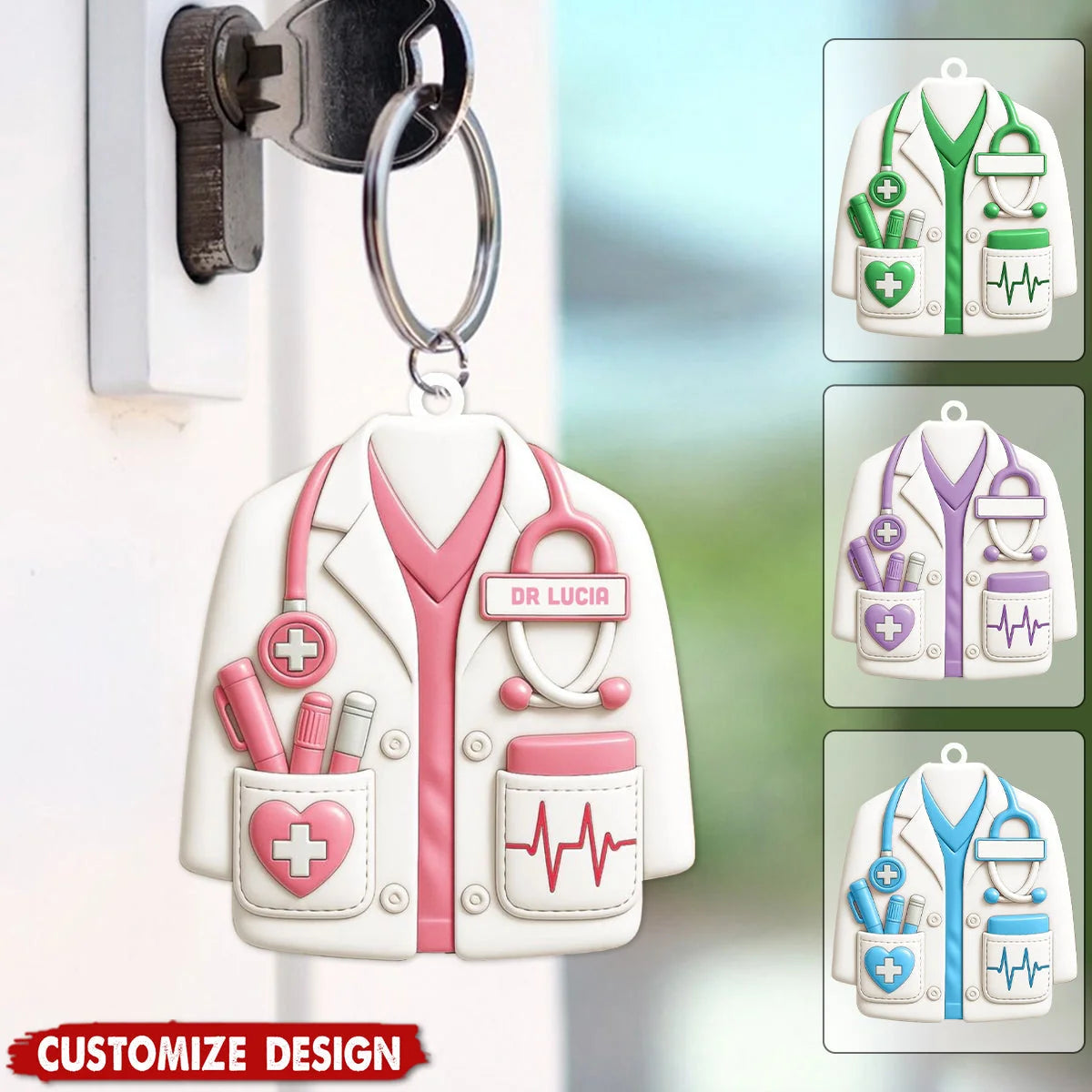 Personalized Medical Staff Acrylic Keychain - Custom White Coat Gift for Doctors and Nurses