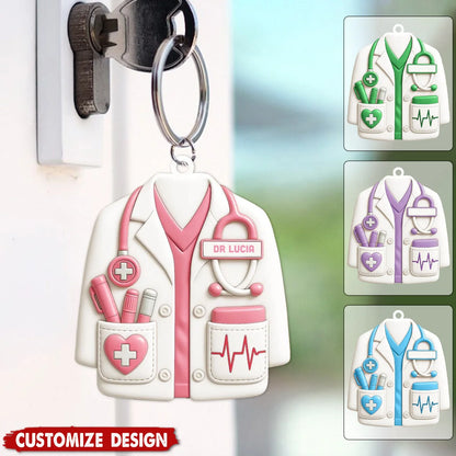 Personalized Medical Staff Acrylic Keychain - Custom White Coat Gift for Doctors and Nurses