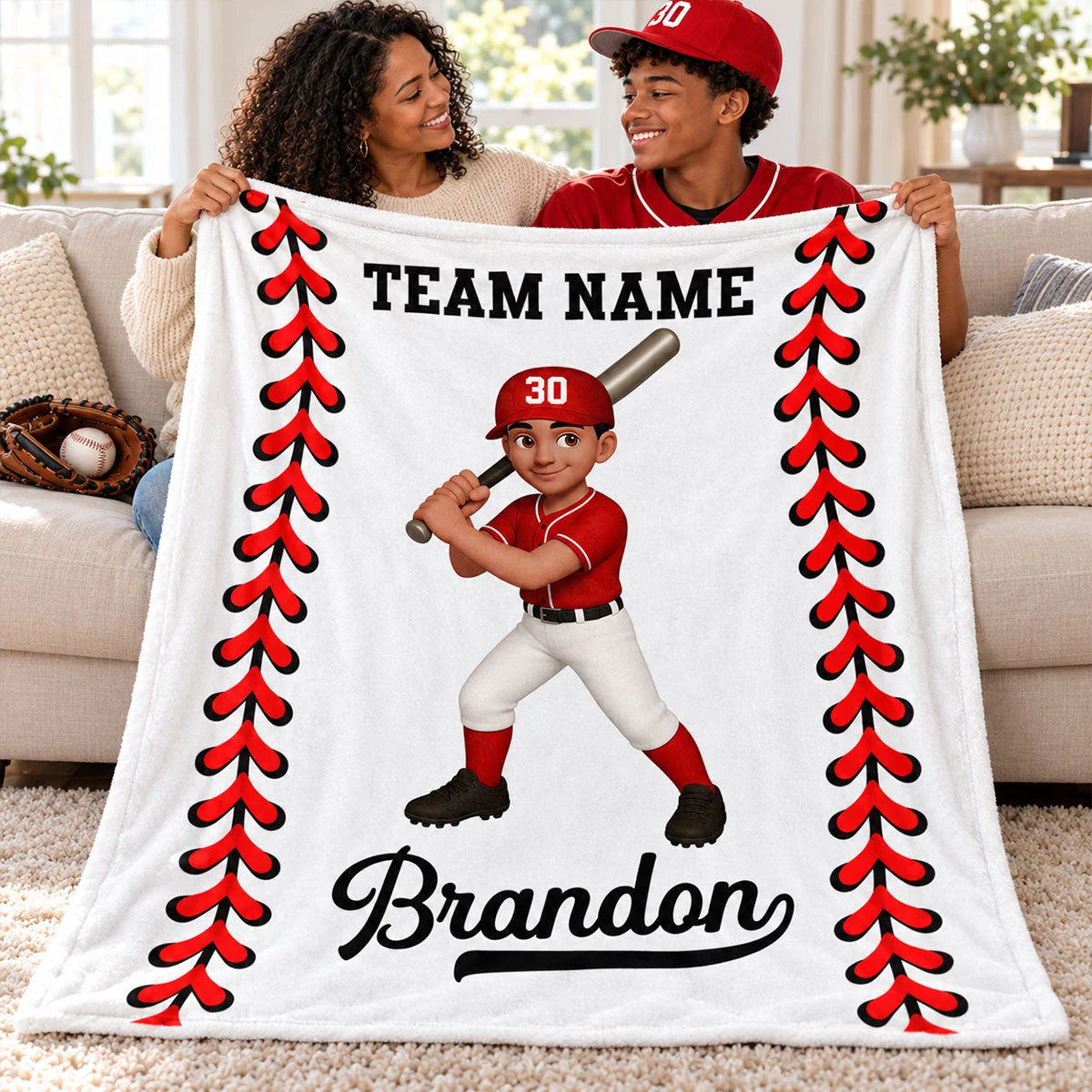 Personalized Baseball & Softball Blanket - Custom Player Name & Team Keepsake Gift for Kids