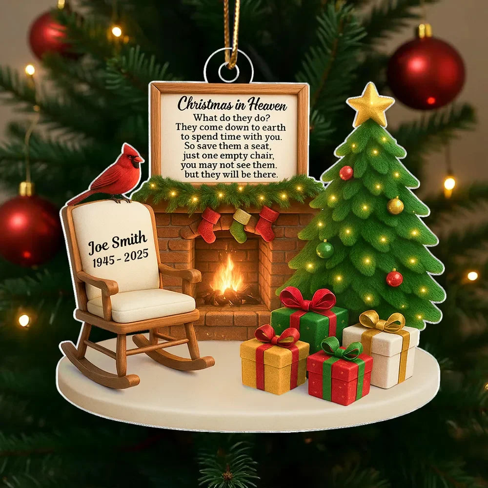 Christmas in Heaven Cardinal Save A Seat Custom Name Acrylic Ornament - Personalized Memorial Christmas Gift for Family, Loss of Loved One