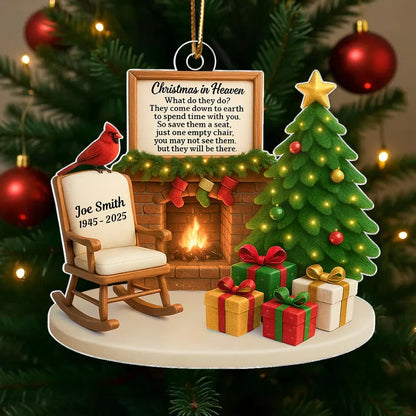 Christmas in Heaven Cardinal Save A Seat Custom Name Acrylic Ornament - Personalized Memorial Christmas Gift for Family, Loss of Loved One