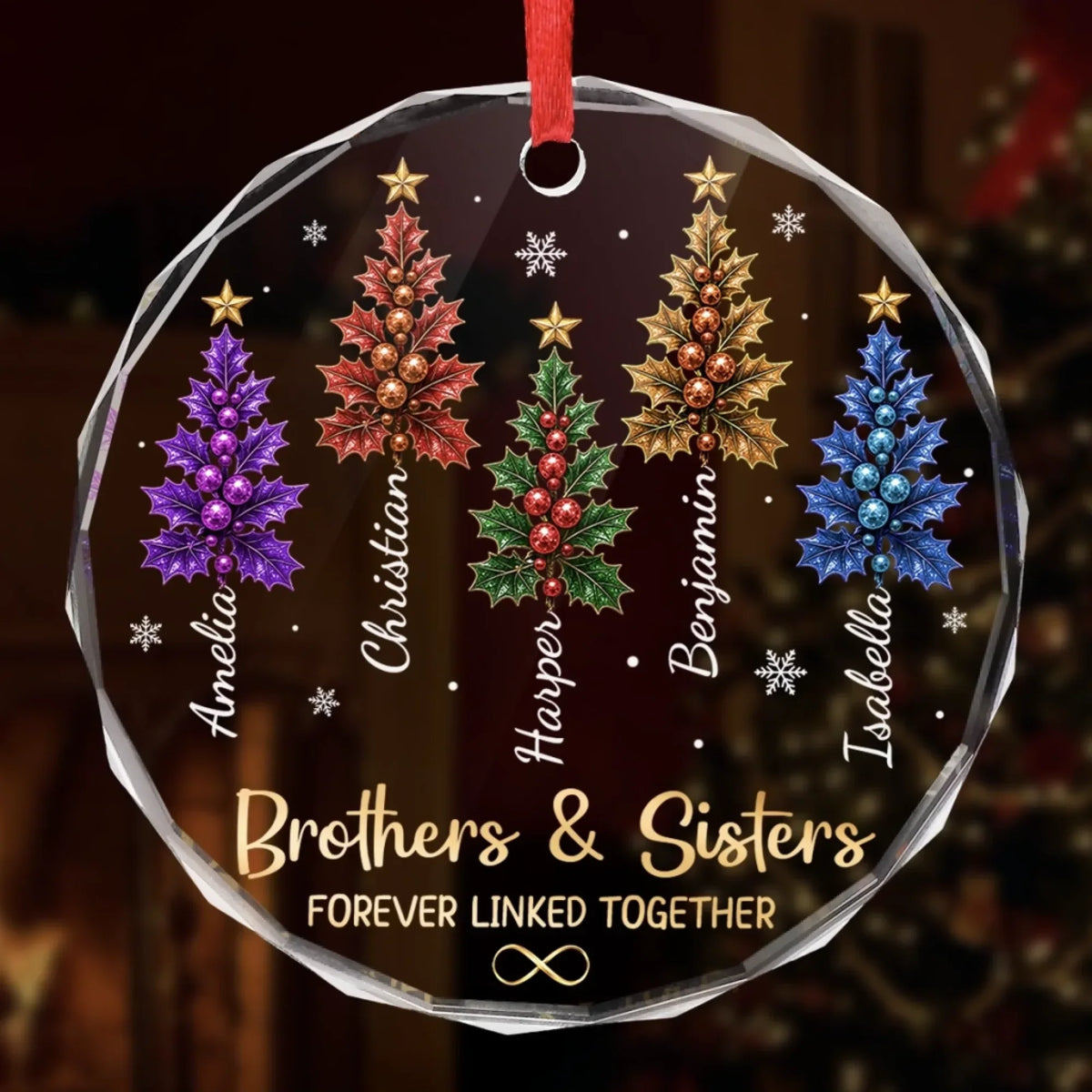 Brothers & Sisters Forever Linked Together - Personalized Glass Ornament Christmas Gift