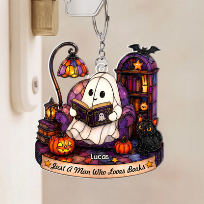 Just A Girl Who Loves Books Personalized Halloween Ghost Acrylic Keychain - Custom Book Lover Gift