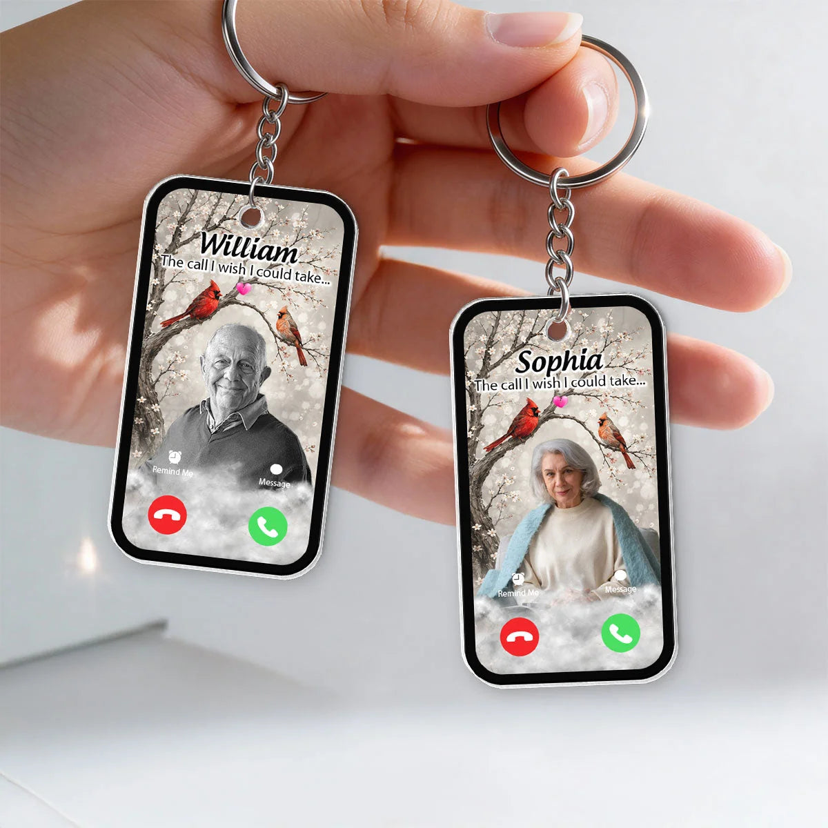 "The Call I Wish I Could Take" Personalized Memorial Keychain - Custom Photo Cardinal Sympathy Gift