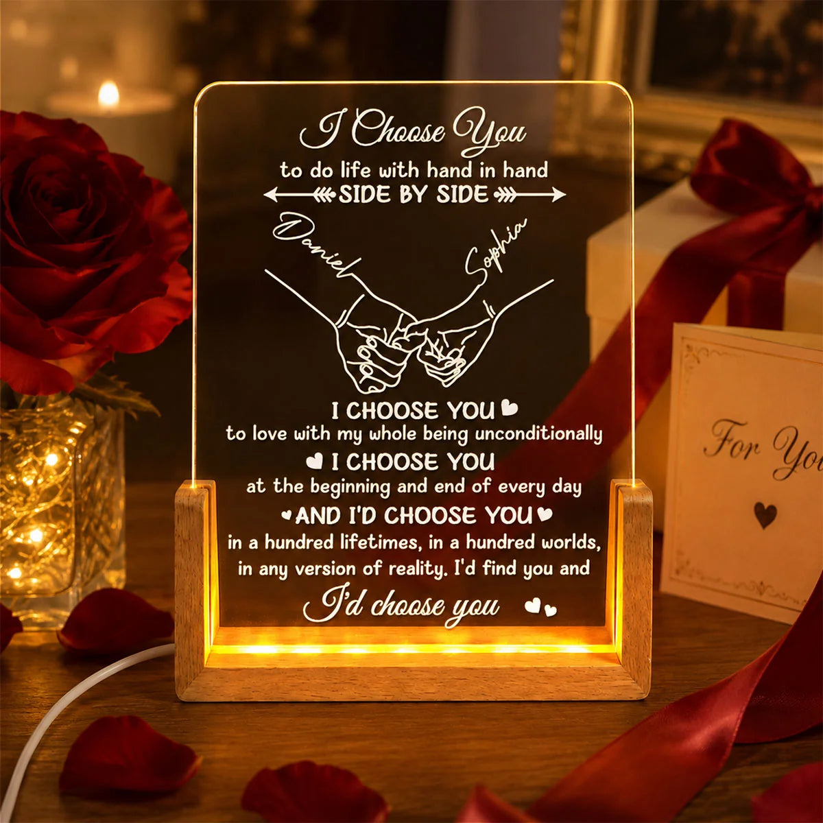 I Choose You Personalized LED Acrylic Plaque - Custom Couple Gift for Wife & Husband