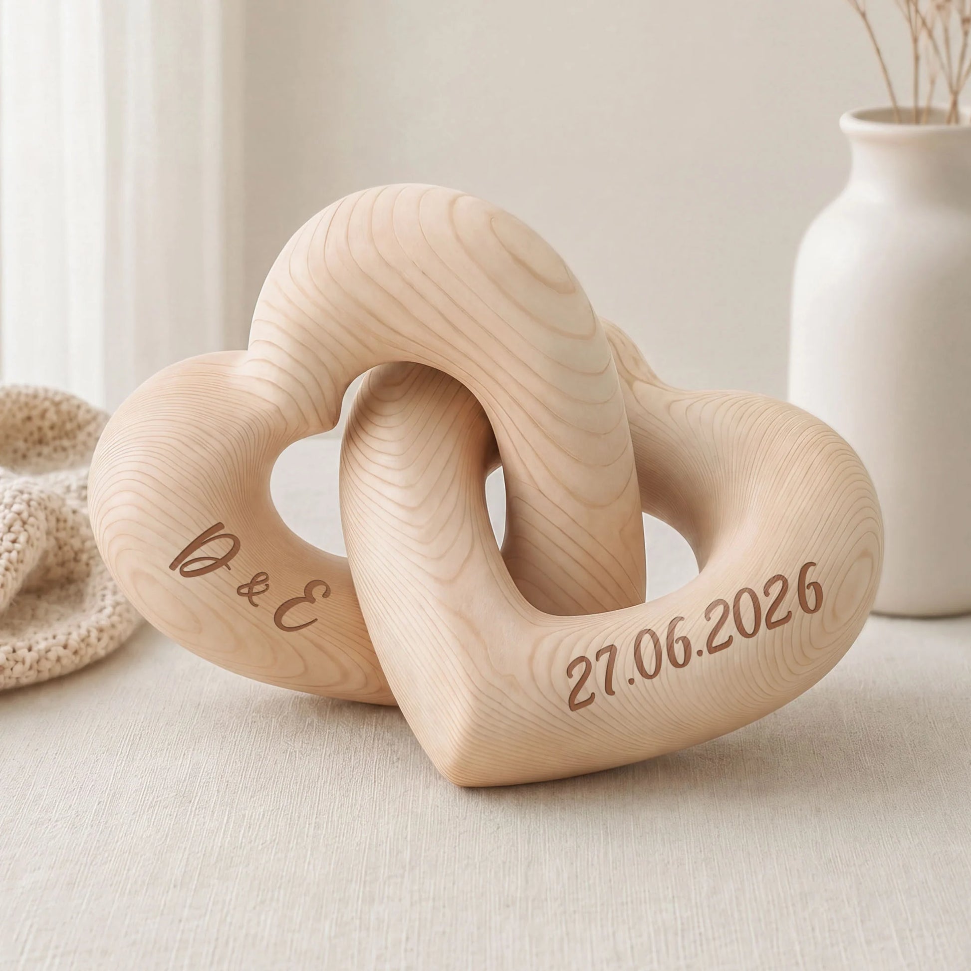 Interlocking Hearts Personalized Wooden Sculpture - Custom Anniversary Gift for Couples
