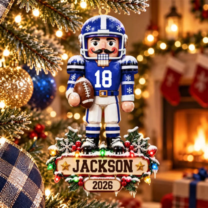 Personalized Football Nutcracker Wooden Ornament - Keepsake Christmas Gift for Son & Dad