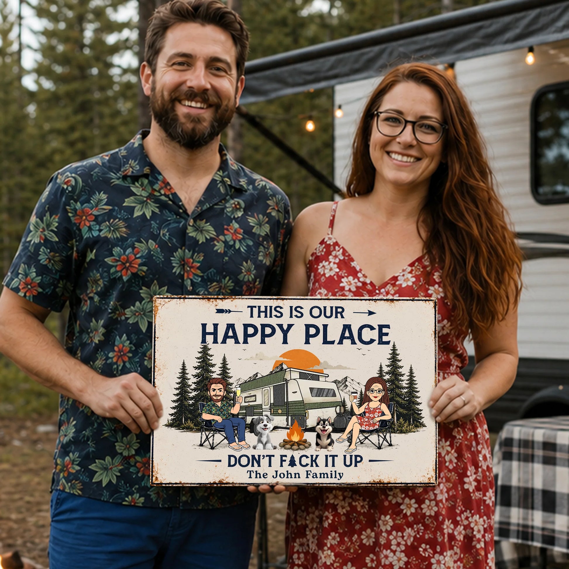 Custom Camping Metal Sign for Family with personalized design details for meaningful gifting image 8